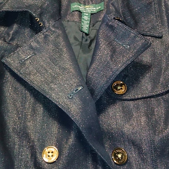 L NEW Lauren Ralph Lauren Moto Denim Jacket Double Breasted Lady's Small Petite - Picture 3 of 7